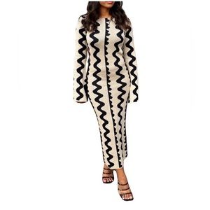 NWT Wave Pattern Knit Cutout Long Sleeve Bodycon Maxi Dress SZ-L